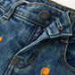 Girls Pumpkin Embroidered Flare Jeans Fall Denim Pants with Fringe Hem