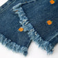 Girls Pumpkin Embroidered Flare Jeans Fall Denim Pants with Fringe Hem