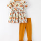 Fall Girls Floral Lace Collar Puff Sleeve Outfit Set