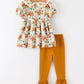 Fall Girls Floral Lace Collar Puff Sleeve Outfit Set