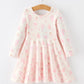 Girls Pink Christmas Ornament Print Flare Dress