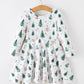 Girls Christmas Tree & Star Ribbed Print Twirl Dress