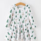 Girls Christmas Tree & Star Ribbed Print Twirl Dress