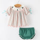Girls Christmas Plaid Smocked Bloomers Set with Tree Embroidery