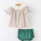 Girls Christmas Plaid Smocked Bloomers Set with Tree Embroidery