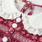 Burgundy Floral Smocked Baby Girl Bubble Romper Peter Pan Collar