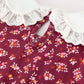 Burgundy Floral Smocked Baby Girl Bubble Romper Peter Pan Collar