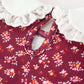 Burgundy Floral Smocked Girls Dress Peter Pan Collar Lace Trim
