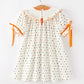 Halloween Pumpkin Smocked Girls Dress Polka Dot Ruffle Sleeve