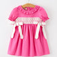 Fall Girl Hot Pink Ruffle Smocked Embroidery Dress