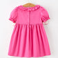 Fall Girl Hot Pink Ruffle Smocked Embroidery Dress