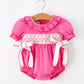 Fall Baby Girl Hot Pink Ruffle Smocked Embroidery Romper