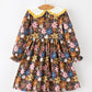 Fall Retro Girls Floral Peter Pan Collar Twirl Dress