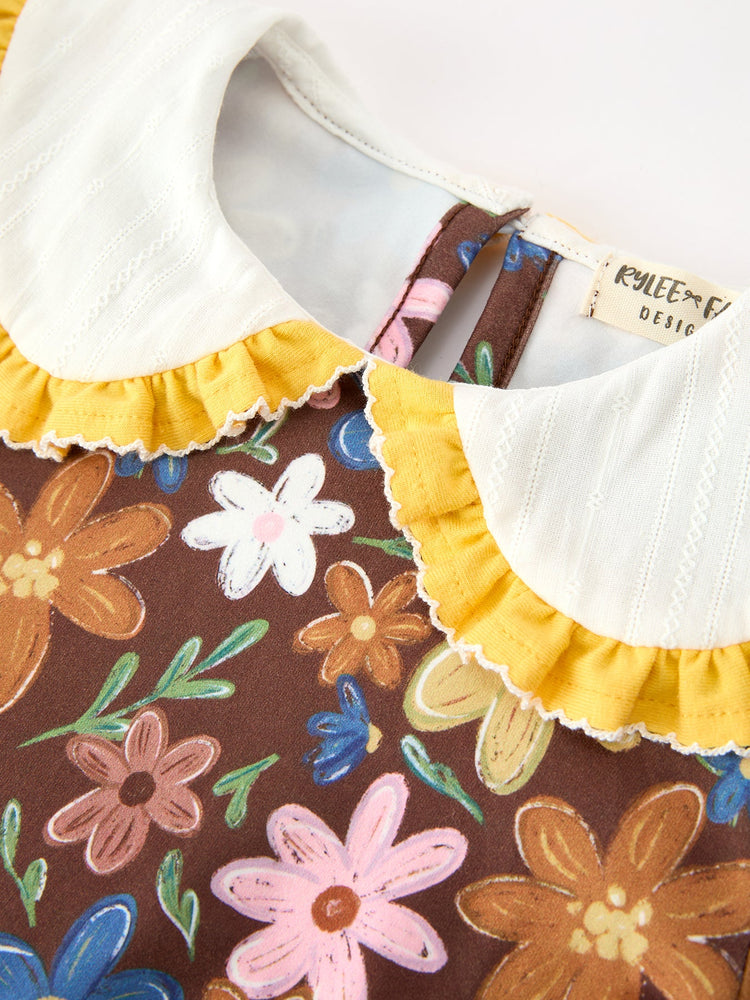Fall Retro Girls Floral Peter Pan Collar Twirl Dress