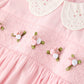 Fall Pink Smocked Baby Girl Bubble Romper Peter Pan Collar Floral Detail