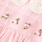 Fall Pink Smocked Girls Dress Peter Pan Collar Long Sleeve Floral Detail