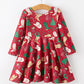 Girls Christmas Wreaths Twirl Long Sleeve Festive Dress