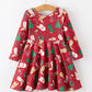Girls Christmas Wreaths Twirl Long Sleeve Festive Dress