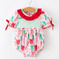Baby Girl Christmas Smocked Bubble Romper Bow Print