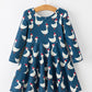 Christmas Girls Goose Twirl Dress Navy Long Sleeve Dress