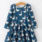 Christmas Girls Goose Twirl Dress Navy Long Sleeve Dress