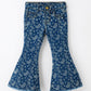 Girls Denim Bell Bottom Pants Decorative Print Flare Jeans