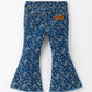 Girls Denim Bell Bottom Pants Decorative Print Flare Jeans
