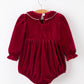 Christmas Velvet Smocked Baby Bubble Romper with Pearl Detail