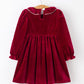 Christmas Velvet Smocked Girls Dress with Pearl Detail