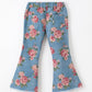 Girls Floral Denim Bell Bottom Pants Rose Print Flare Jeans