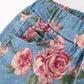 Girls Floral Denim Bell Bottom Pants Rose Print Flare Jeans