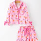 Halloween Pumpkin Ghost Print Girls Pajama Set Long Sleeve Top and Shorts