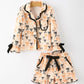 Halloween Bow Print Girls Pajama Set Long Sleeve Top and Shorts