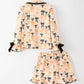 Halloween Bow Print Girls Pajama Set Long Sleeve Top and Shorts