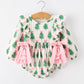 Christmas Tree Print Ruffle Bow Baby Girl Bubble Romper
