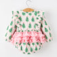 Christmas Tree Print Ruffle Bow Baby Girl Bubble Romper
