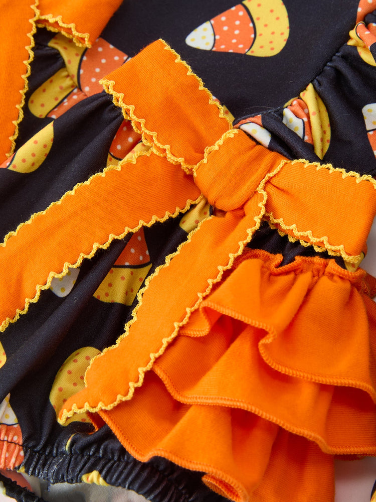 Halloween Candy Corn Baby Girl Bubble Romper Ruffle