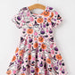 Halloween Pumpkin Ghost Print Girls Twirl Dress Short Sleeve