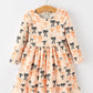 Halloween Bow Print Girls Twirl Dress Long Sleeve with Pockets