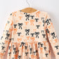 Halloween Bow Print Girls Twirl Dress Long Sleeve with Pockets