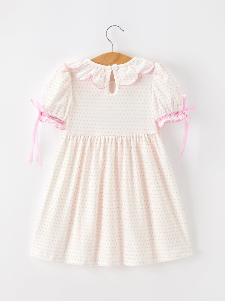 Christmas Smocked Girls Dress Embroidered Holiday Ruffle Collar