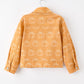 Fall Girls Pumpkin Print Bow Denim Jacket