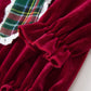 Baby Girls Christmas Burgundy Velvet Plaid Bow Romper