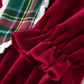 Girls Christmas Burgundy Velvet Plaid Bow Dress