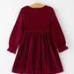 Girls Christmas Burgundy Velvet Plaid Bow Dress
