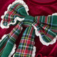 Girls Christmas Burgundy Velvet Plaid Bow Dress