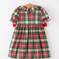 Christmas Girls Plaid Smocked Ruffle Collar Bow Dress