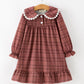 Girls Brown Plaid Lace-Trim Peter Pan Collar Dress