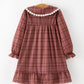Girls Brown Plaid Lace-Trim Peter Pan Collar Dress