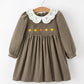 Fall Girls Pumpkin Smocked Eyelet Collar Corduroy Dress